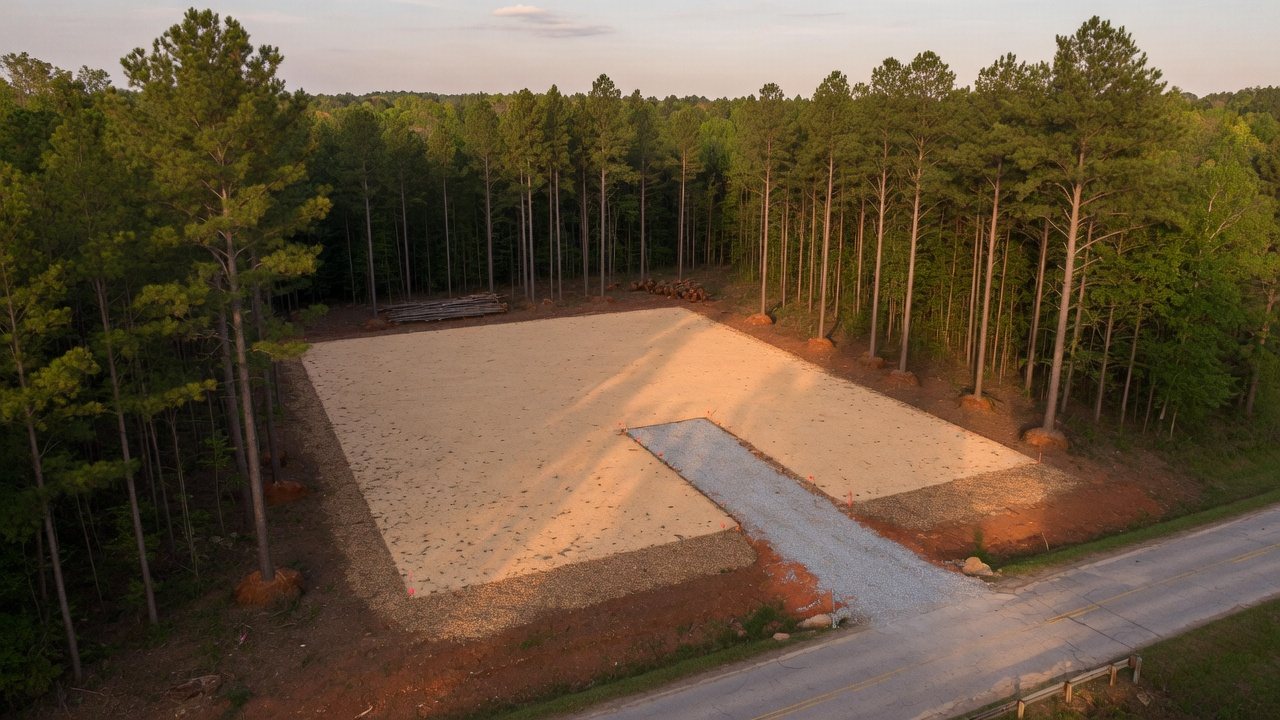 Aerial of cleared building pad ready for construction